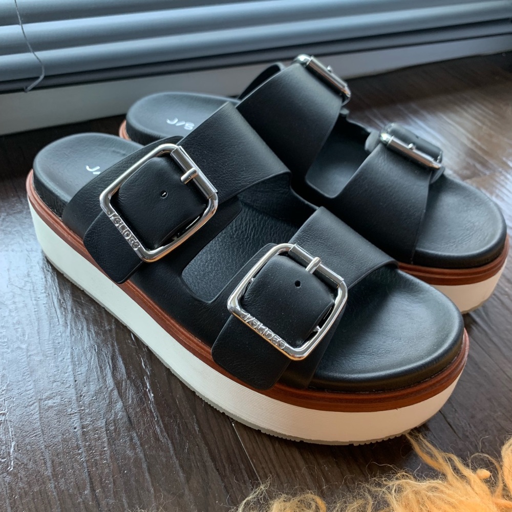 JSlides Bowie Black Leather Sandal